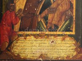 Orosz ikonfestő, XIX. sz. második fele, Ikon, Istenanya a gyermek Jézussal, bal oldalt szent ábrázol...