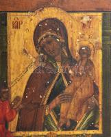 Orosz ikonfestő, XIX. sz. második fele, Ikon, Istenanya a gyermek Jézussal, bal oldalt szent ábrázol...