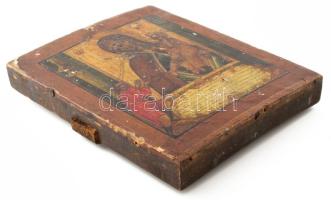 Orosz ikonfestő, XIX. sz. második fele, Ikon, Istenanya a gyermek Jézussal, bal oldalt szent ábrázol...