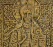 Antik orosz utazó triptichon, bronz, jó állapotban, 14×35 cm