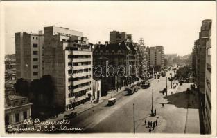 Bucharest, Bukarest, Bucuresti, Bucuresci; Bulevard J. C. Bratianu / street, tram, autobus