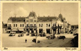 1939 Léva, Levice; Városi szálloda, autóbusz, automobilok, üzletek / hotel, automobiles, autobus, shops