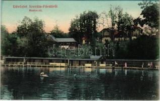 1907 Szováta, Sovata; Medve-tó, fürdőzők. Hönig Bernát kiadása / Lacul Ursu / lake, bathers