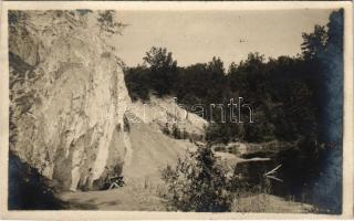 1907 Szováta, Sovata; Vörös-tó a kiálló sósziklákkal / lake, salt rocks. photo (vágott / cut)