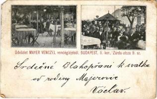 1901 Budapest II. Majer (Mayer) Vencel vendéglője, étterem kertje. Zárda utca 9. (ma Rómer Flóris utca, lebontották a szerpentin építésekor) (EM)