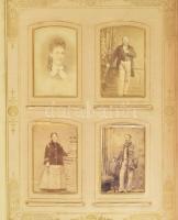 cca 1875-1915 Családi fotóalbum, összesen kb. 60 db keményhátú fotóval (vizitkártyák, kabinetfotók),...