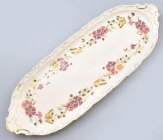 Zsolnay pillangó mintás süteményes tányér. Kézzel festett, jelzett, mázrepedésekkel 44x18 cm