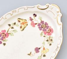 Zsolnay pillangó mintás süteményes tányér. Kézzel festett, jelzett, mázrepedésekkel 44x18 cm