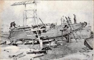 Italienisches Torpedomotorboot &quot;Grillo&quot; am 14. Mai 1918 bei der Hafeneinfahrt von Pola versenkt. K.u.K. Kriegsmarine / WWI Austro-Hungarian Navy, sunken Italian torpedo-armed motorboat &quot;Grillo&quot;