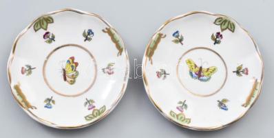 2 db Herendi jelzésű Viktória mintás mokkás csésze, aljjal. Kézzel festett, jelzett, kopással