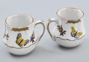 2 db Herendi jelzésű Viktória mintás mokkás csésze, aljjal. Kézzel festett, jelzett, kopással