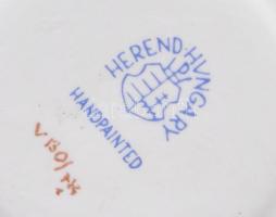 2 db Herendi jelzésű Viktória mintás mokkás csésze, aljjal. Kézzel festett, jelzett, kopással