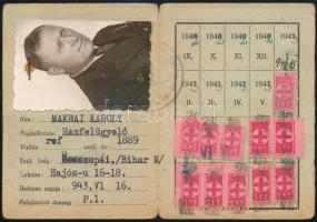 1939 Nyilaskeresztes Párt ideiglenes fényképes tagsági igazolvány, tagdíjbélyeggel