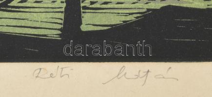 Réti Mátyás (1922-2002): Győr. Színes linómetszet, papír, jelzett. Dekoratív, üvegezett, kissé sérül...