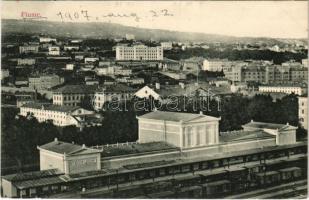 1907 Fiume, Rijeka; látkép, vasútállomás / general view, railway station. D.K. Bp. 1906.-1229. (kis szakadás / small tear)