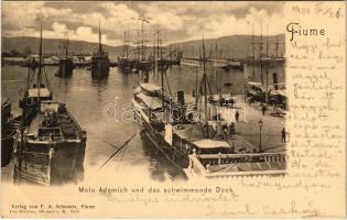 1900 Fiume, Rijeka; Molo Adamich und das schwimmende Dock / kikötő és úszódokk / port, floating dock. Verlag F. A. Schnautz
