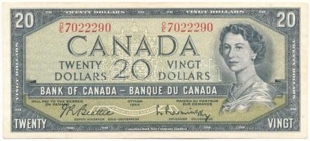 Kanada 1954. 20D átalakított haj. Szign: Beattie-Rasminsky T:F szép papír Canada 1954. 20 Dollars, modified hair style. Sign: Beattie-Rasminsky C:F fine paper Krause P#80b