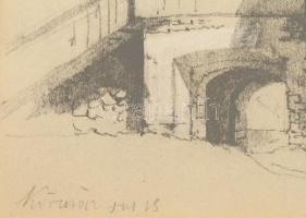 Rauscher Lajos (1845-1914): Körmöcbányai részlet. Ceruza, papír. Jelzés nélkül. 15x22 cm. Üvegezett ...