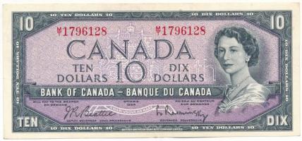 Kanada 1954. 10D átalakított haj. Szign: Beattie-Rasminsky T:F szép papír Canada 1954. 10 Dollars, modified hair style. Sign: Beattie-Rasminsky C:F fine paper Krause P#79b