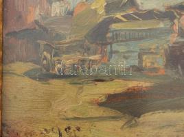 Olvashatatlan (Turmayer?) jelzéssel: Napfényes udvar. Olaj, karton. 21x27 cm. Üvegezett, dekoratív f...