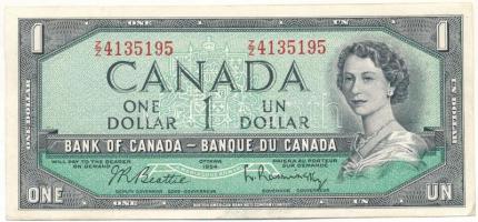 Kanada 1954. 1D átalakított haj. Szign: Beattie-Rasminsky T:F  Canada 1954. 1 Dollar, modified hair style. Sign: Beattie-Rasminsky C:F  Krause P#75b