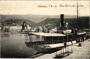 1909 Crikvenica, Cirkvenica; kikötő, gőzhajó / port, steamship (EK)