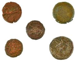 Római Birodalom / Egyiptom ~I-II. század 5db-os bronz érmetétel, közte 1db (utólag?) ezüstözött érme...