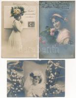 3 db RÉGI romantikus zsáner képeslap: hölgyek / 3 pre-1945 romantic postcards: ladies