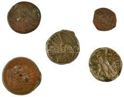 Ptolemaida Egyiptom Kr. e. III. század 5db-os bronz érmetétel, közte 2db (utólag?) ezüstözött érme T:F,VG Ptolemaic Egypt 3rd Century B.C. 5pcs bronze coin lot, within 2pcs silvered coin C:F,VG