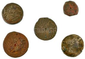 Ptolemaida Egyiptom Kr. e. III. század 5db-os bronz érmetétel, közte 2db (utólag?) ezüstözött érme T...