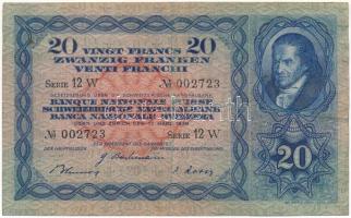 Svájc 1939. 20Fr T:F folt, apró szakadás Switzerland 1939. 20 Francs C:F spot, small tear Krause P#39i.28