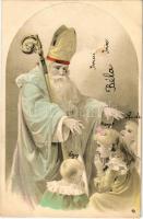 Mikulás gyerekekkel / Saint Nicholas with children. litho (fl)