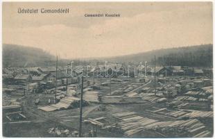 Kommandó, Komandó, Comando, Comandau; Kaszinó, fűrésztelep, iparvasút, gőzmozdony, vonat. Bogdán F. fényképész / Casino, sawmill, industrial railway, locomotive, train