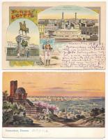 2 db régi képeslap: Damaszkusz és Alexandria / 2 pre-1945 postcards: Damascuc and Art Nouveau, litho Alexandria