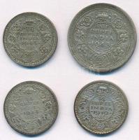 Brit-India 1940-1945. 1/4R Ag (3x) + 1/2R Ag T:XF,VF British India 1940-1945. 1/4 Rupiah Ag (3x) + 1/2 Rupiah Ag C:XF,VF