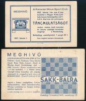 1927 Kalocsai MOVE Sport Club táncmulatságának meghívója + 1940 Dunaharaszti Sakk-bál meghívó