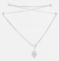 Ezüst (Ag) nyaklánc köves medállal és fülbevalópárral, jelzett, h: 38 cm, d: 0,5 cm, bruttó: 7,8 g