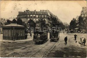 1907 Paris, La Place Pereire et l'Avenue de Villiers / street view, double-decker trams / emeletes villamosok
