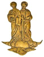 DN Péter- és Pál apostolt ábrázoló bronz jelvény (~47x37mm) T:XF ferde lemez és tű