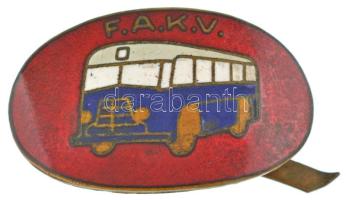 ~1940-1950. F.A.K.V. (Fővárosi Autóbusz Községi Vállalat) zománcozott bronz sapkajelvény (~22,5x37mm) T:XF zománchiba