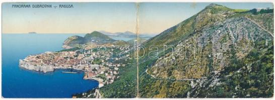 1918 Dubrovnik, Ragusa; 2-tiled panoramacard + "K.u.K. Feldjägerbataillon Ferdinand I. König v. Bulgaren Nr. 26. M.G. Komp." (hajtásnál szakadt / torn at fold)