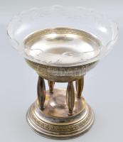 Ezüstözött réz asztalközép, hibátlan, csiszolt üvegbetéttel d: 27,5 cm