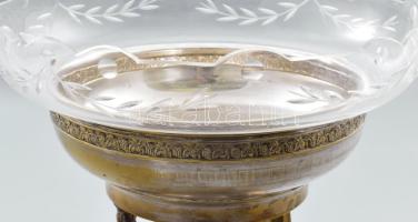 Ezüstözött réz asztalközép, hibátlan, csiszolt üvegbetéttel d: 27,5 cm