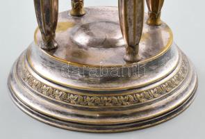 Ezüstözött réz asztalközép, hibátlan, csiszolt üvegbetéttel d: 27,5 cm