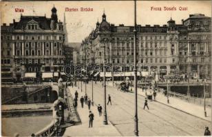 1912 Wien, Vienna, Bécs; Marien Brücke, Franz Josefs Quai / bridge, tram (EK)