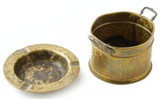 Antik bronz hamuzó és fazék, korának megfelelő állapotban, d: 13-15 cm