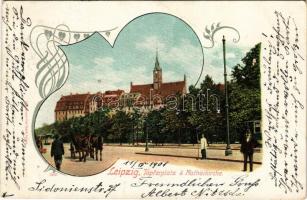 1901 Leipzig, Töpferplatz & Mathäikirche / square, church. Art Nouveau