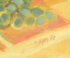 Máger Ágnes (1944-): Csendélet, 1980. Olaj, farost. Jelzett. Hátoldalán Képcsarnok Vállalat címkéive...