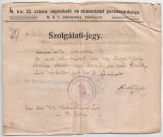 1917 Szolgálati jegy debreceni alakulattól + sorozó lap