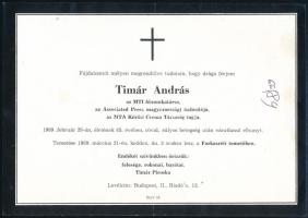 1989 Timár András (1924-1989) akadémikus, műgyűjtő halotti értesítője